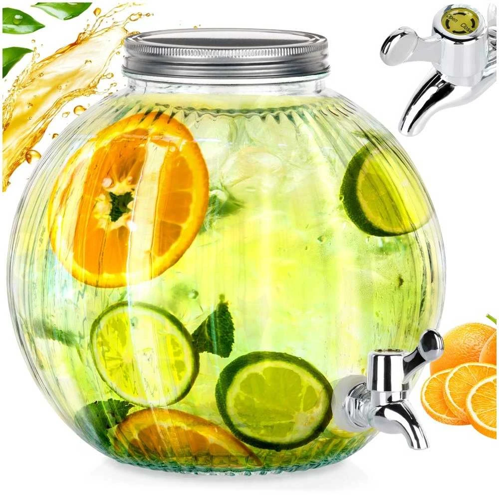 Excellent Houseware Kraantje Gėrimų Dozatorius 5,5 l su Kranu - Stiklinis, Su Metaliniu Dangčiu