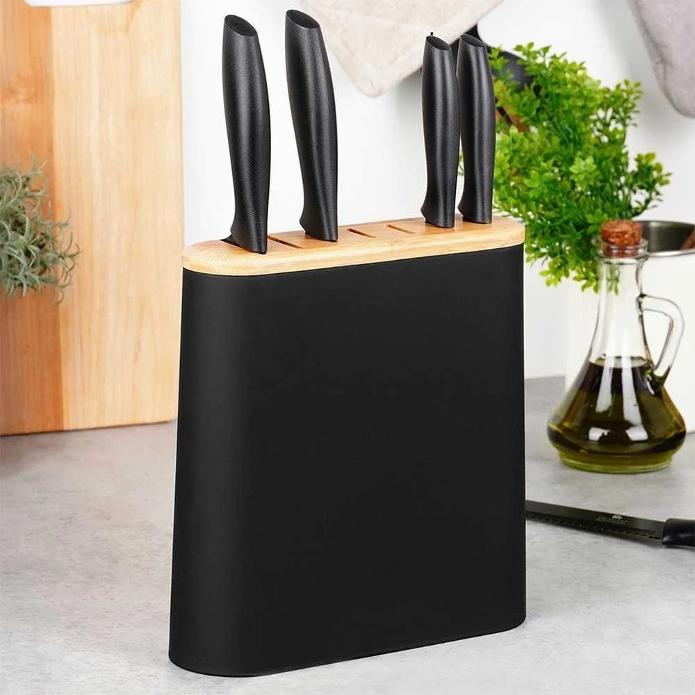 Excellent Houseware Kokybiškas peilių laikiklis su 7 slotais, juodas