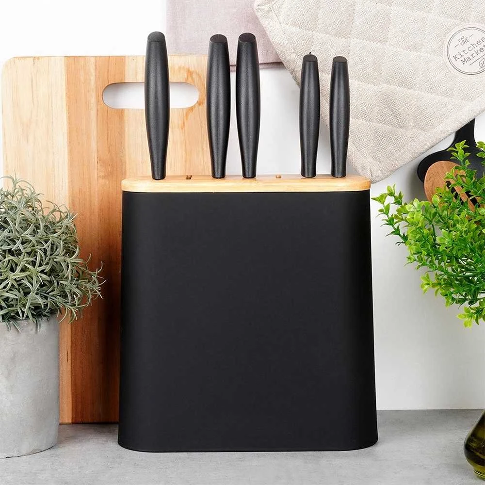 Excellent Houseware Kokybiškas peilių laikiklis su 7 slotais, juodas