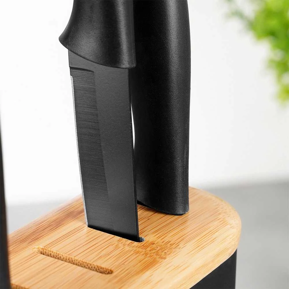 Excellent Houseware Kokybiškas peilių laikiklis su 7 slotais, juodas