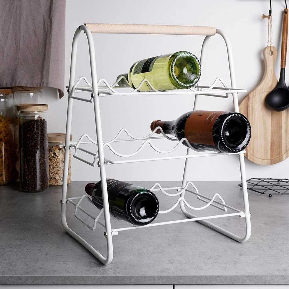Eh Excellent Houseware Metalinis vyno stovas 9 buteliams baltas 33x29x46 cm