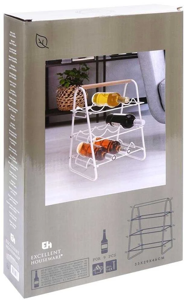 Eh Excellent Houseware Metalinis vyno stovas 9 buteliams baltas 33x29x46 cm