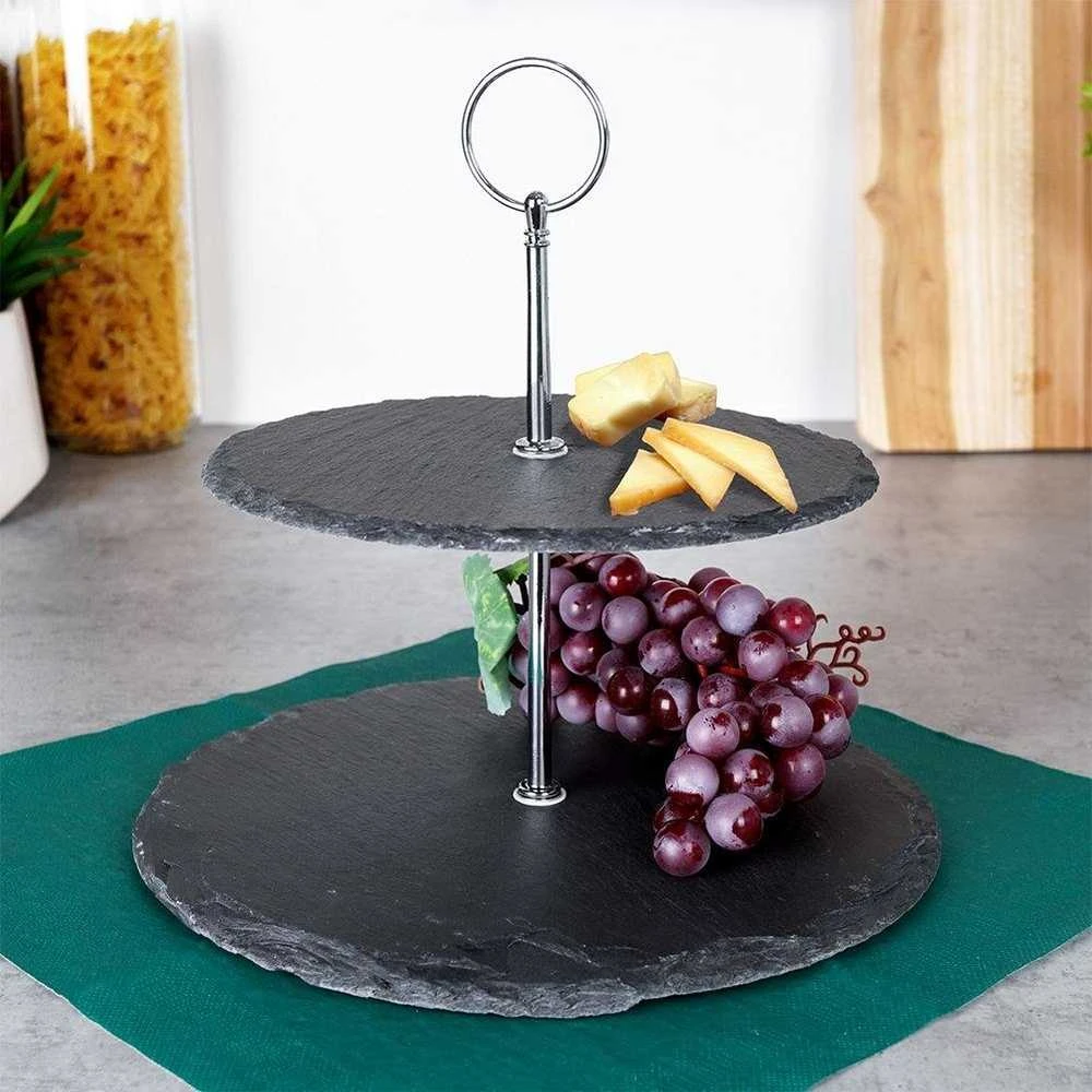 Excellent Houseware Akmens serviravimo lėkštė 2 aukštų 23 cm