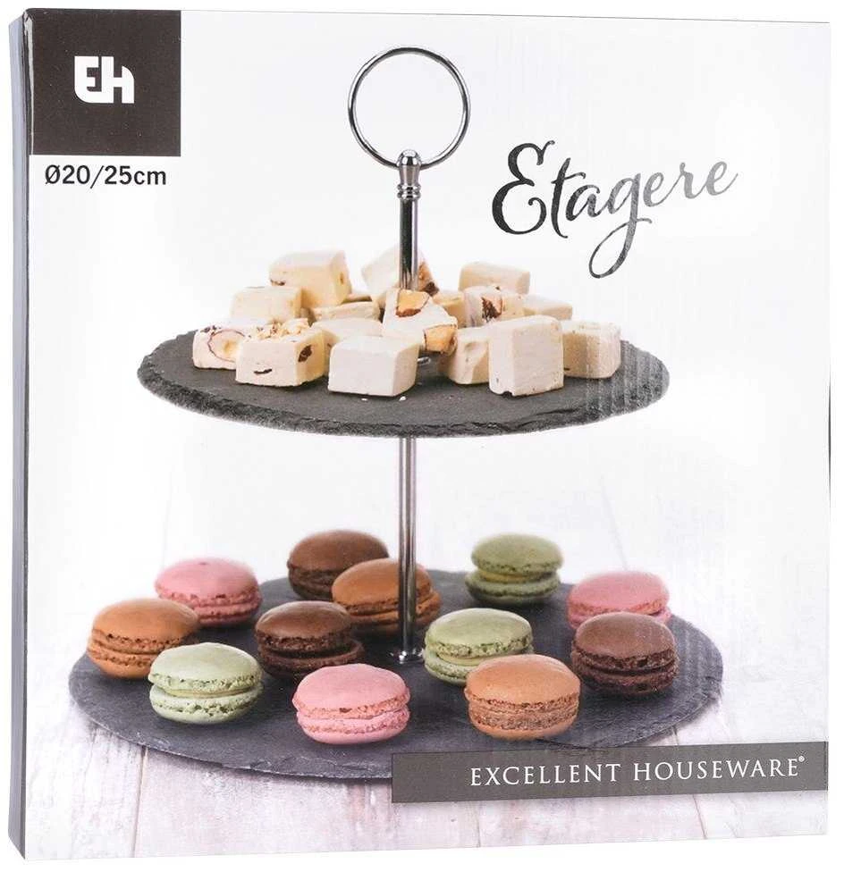 Excellent Houseware Akmens serviravimo lėkštė 2 aukštų 23 cm