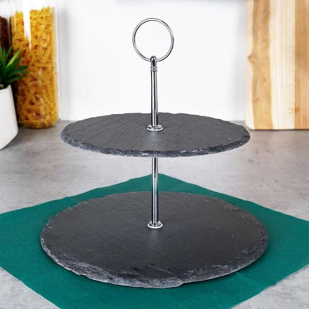 Excellent Houseware Akmens serviravimo lėkštė 2 aukštų 23 cm