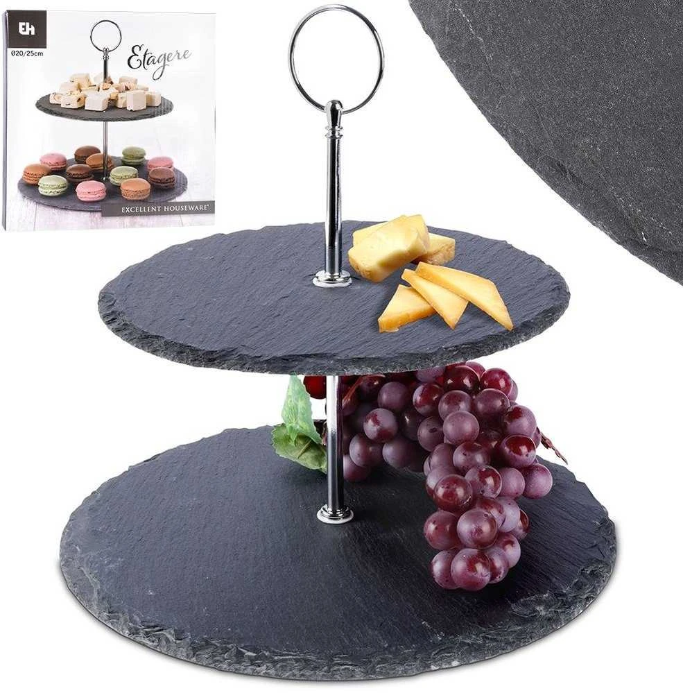 Excellent Houseware Akmens serviravimo lėkštė 2 aukštų 23 cm