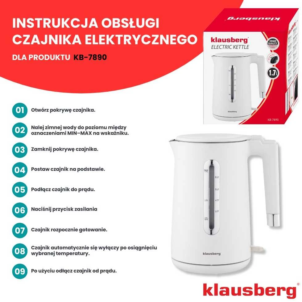 Virdulys, Elektrinis virdulys, baltas, 1,7 l, klausberg, KB-7890