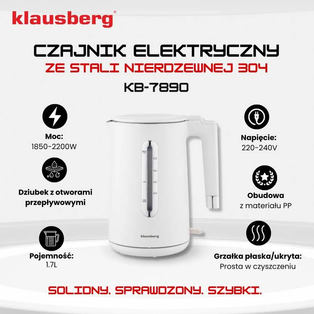 Virdulys, Elektrinis virdulys, baltas, 1,7 l, klausberg, KB-7890