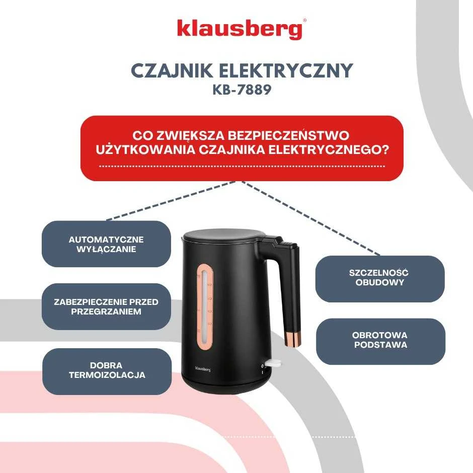 Virdulys, Elektrinis virdulys, juodas/rožinio aukso spalvos, 1,7 l, klausberg, KB-7889