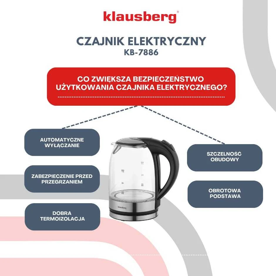 Virdulys, Elektrinis virdulys, stiklinis, su LED, 1,7 l, Klausberg, kb-7886