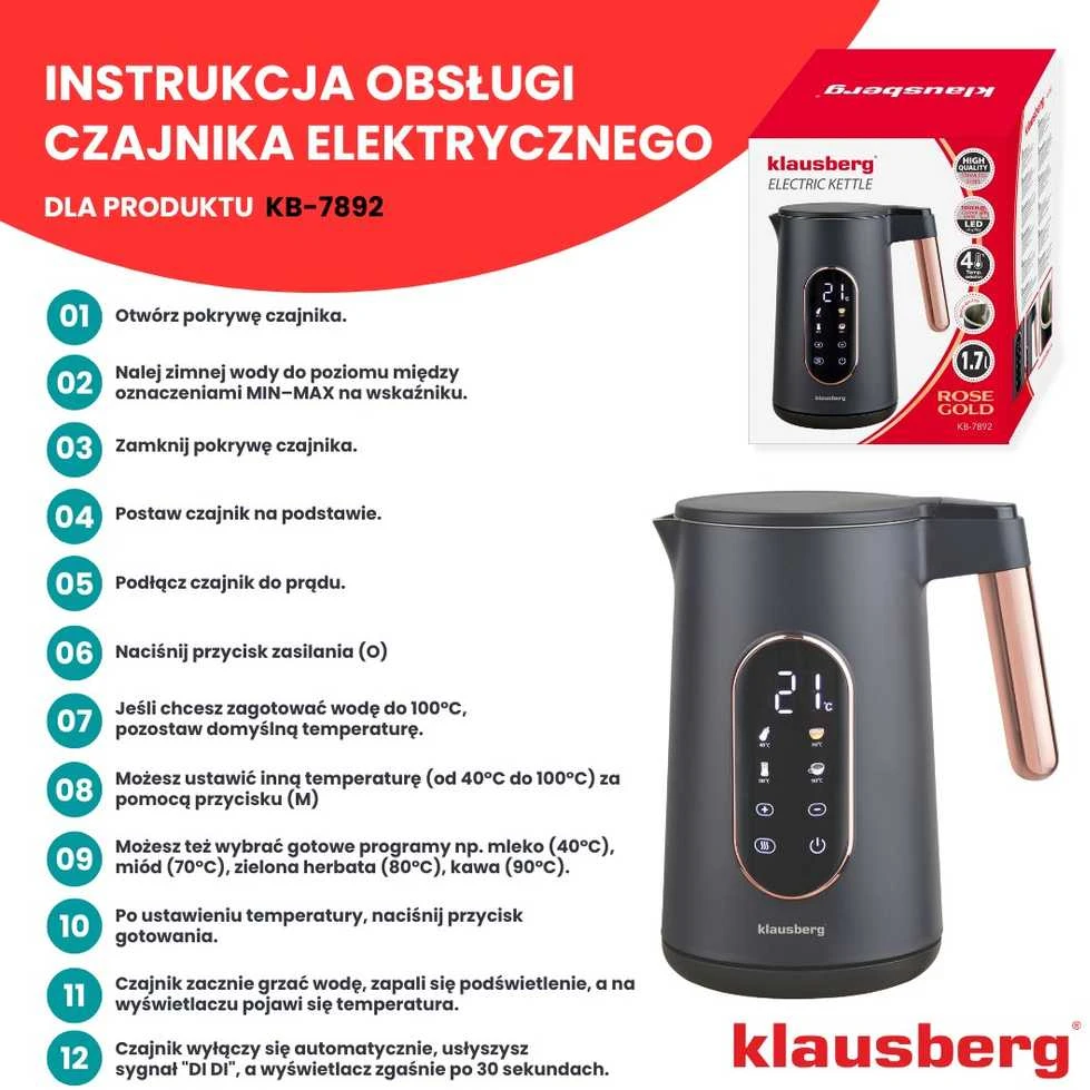 Virdulys, Elektrinis virdulys, juodas/rožinio aukso spalvos, Klausberg, kb-7892