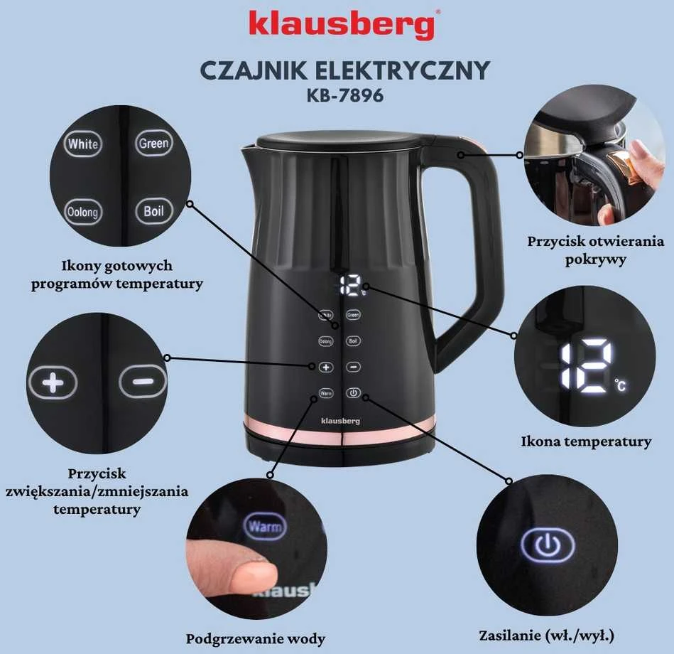 Virdulys, Elektrinis virdulys, su LED ekranu, 1,7 l, Klausberg, kb-7896