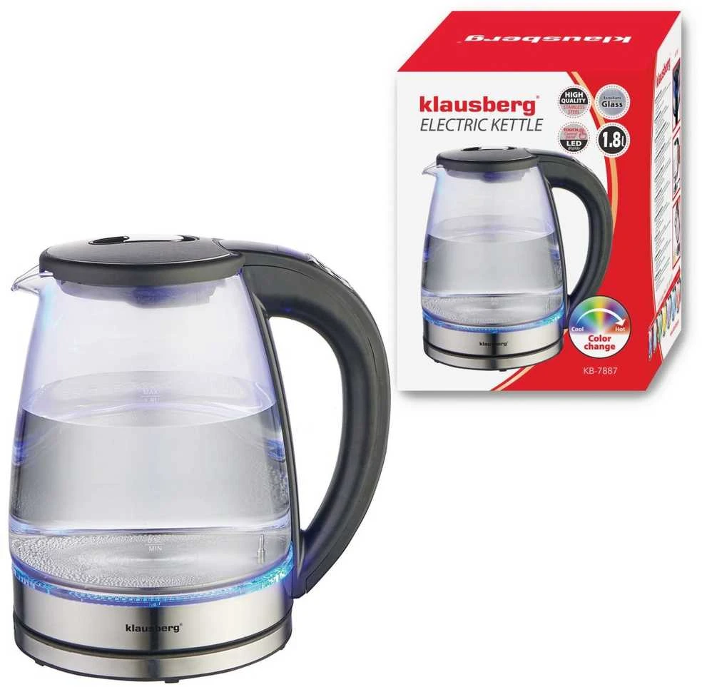 Virdulys, Elektrinis virdulys, stiklinis, su LED, 1,8 l, Klausberg, kb-7887