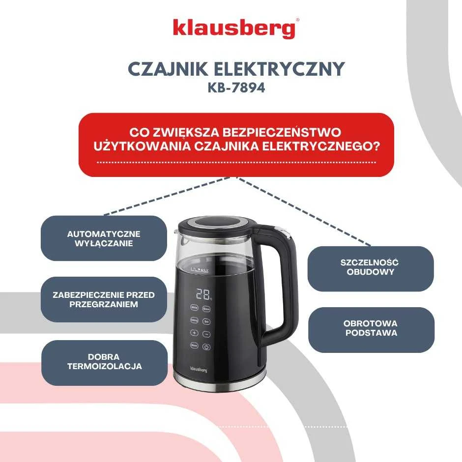 Virdulys, Elektrinis virdulys, stiklinis, juodas, LED panelė, 1 l, Klausberg, kb-7894