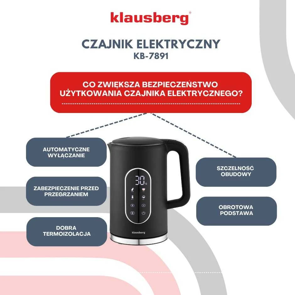 Virdulys, Elektrinis virdulys, juodas, su LED skydeliu, 1,7 l, Klausberg, kb-7891