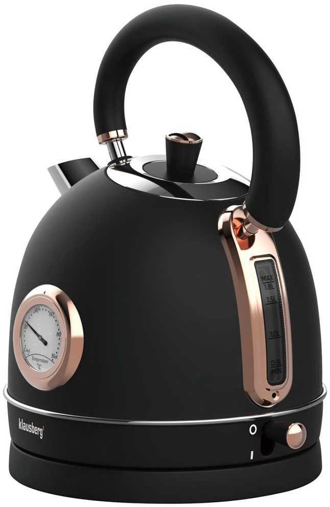 Virdulys, Elektrinis virdulys su termometru, nerūdijančio plieno, juodo/rožinio aukso spalvos, 1,8 l, 1850–2200 W, klausberg, kb-7905