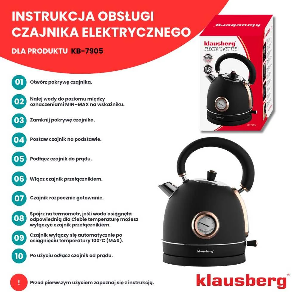 Virdulys, Elektrinis virdulys su termometru, nerūdijančio plieno, juodo/rožinio aukso spalvos, 1,8 l, 1850–2200 W, klausberg, kb-7905