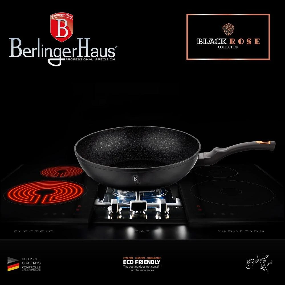 Berlinger Haus Juodas Rose Wok keptuvė 28cm