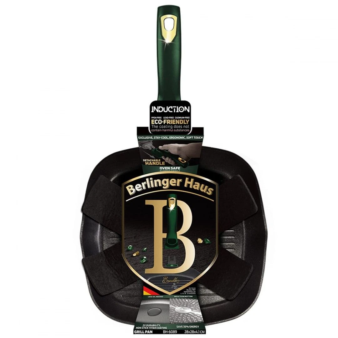 GRANITINĖ GRILĖLĖ SU NUimama rankena 28cm BERLINGER HAUS EMERALD BH-6089