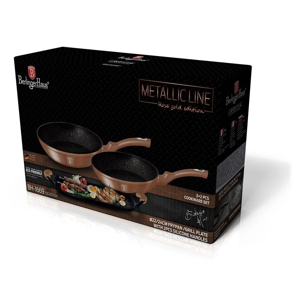 Keptuvė Berlinger Haus grilio Metallic Line Rose Gold Edition 26cm 3vnt.