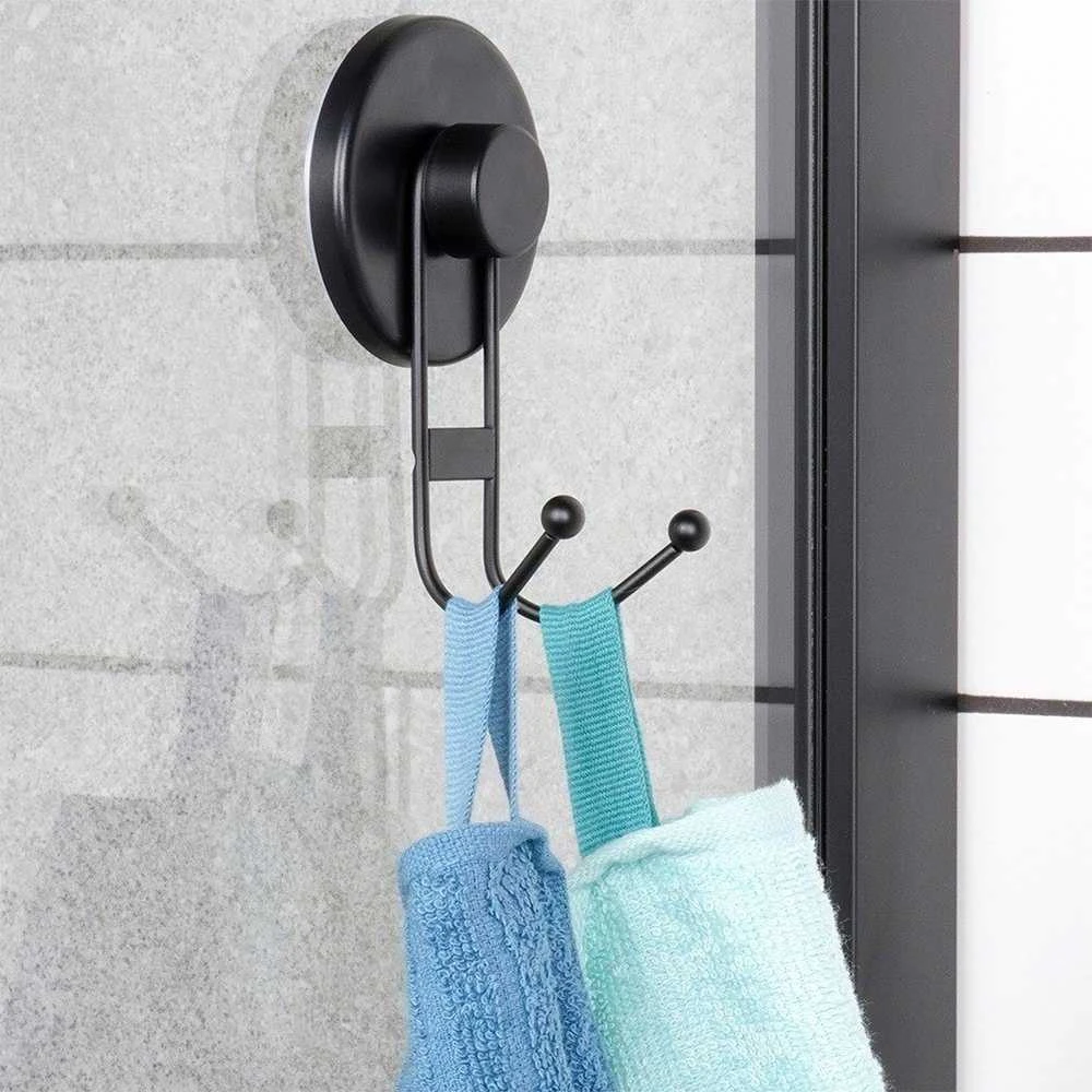 Bathroom Solutions Dvigubas Kabliukas Su Siurbtuku, Juodas, 6,5x5,5x10 cm