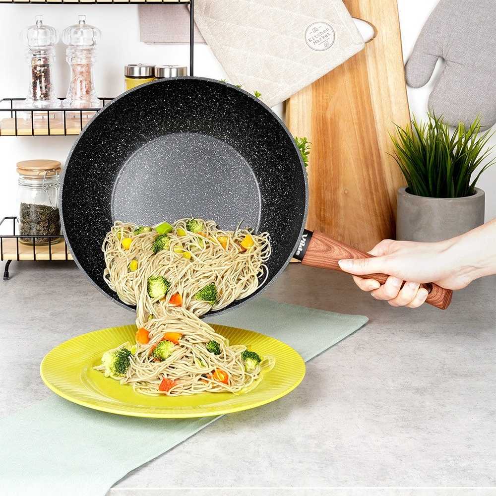 Keptuvė wok Vilde Juodas&amp;Wood 28 cm