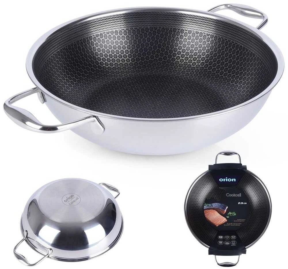 Orion plieninė wok keptuvė 28 cm su nepridegančia danga