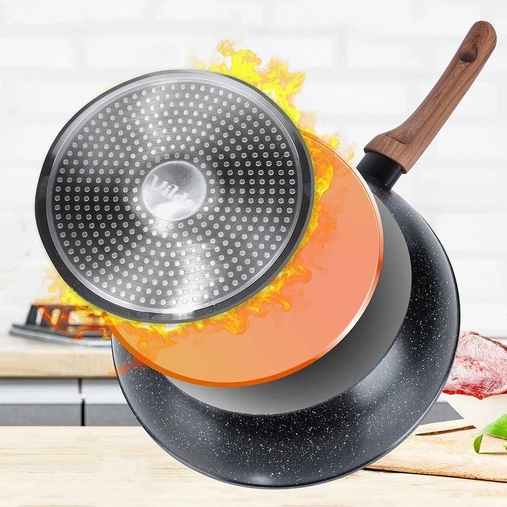 Aliumininė keptuvė su granitine danga ir stiklo dangčiu Vilde Juodas&amp;Wood 28 cm, 3,5 l