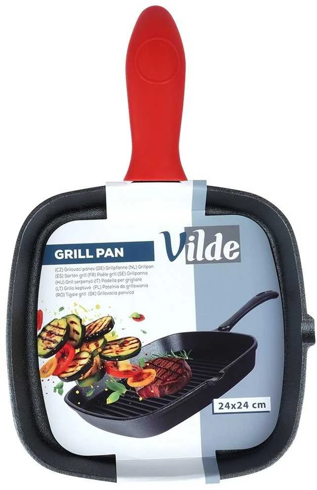 Vilde Ketaus kvadratinė GRILL keptuvė su silikoniniu rankenos laikikliu CAST LINE 24,5x24 cm