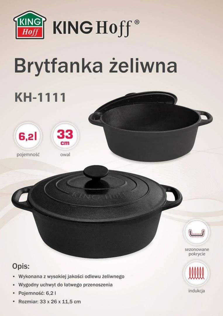 King Hoff Brytfanna Kepimo skarda, ketaus, 6,2 l, „Kinghoff“