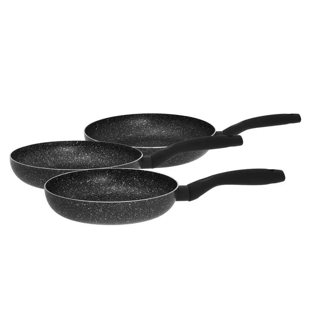 King Hoff Patelni Aliumininės keptuvės, 3 vnt. rinkinys, juodo marmuro, 20/24/28 cm skersmens, „Kinghoff“