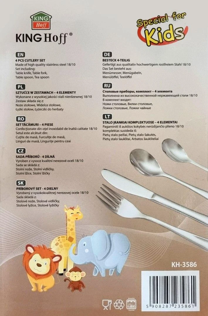 King Hoff Sztućce, Vaikiškų stalo įrankių rinkinys, 4 dalys, „Kinghoff“ plienas