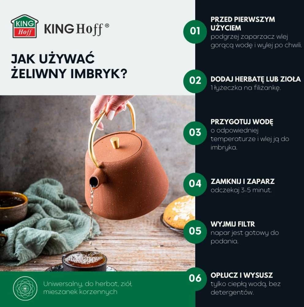 King Hoff CZAJNICZEK ŻELIWNY ZAPARZACZ DO HERBATY KAWY 1.0L KINGHOFF KH-1934