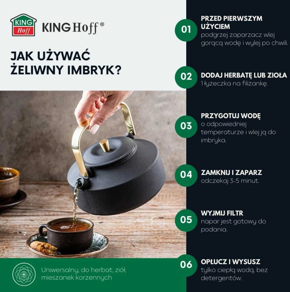 King Hoff CZAJNICZEK ŻELIWNY ZAPARZACZ DO HERBATY KAWY 1.0L KINGHOFF KH-1935