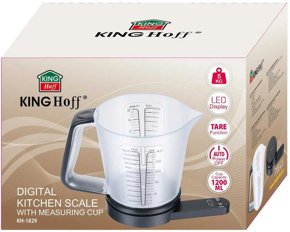 Virtuvinės svarstyklės King Hoff Svarstyklės Virtuvės svarstyklės su matavimo puodeliu, 1,5 l Kinghoff