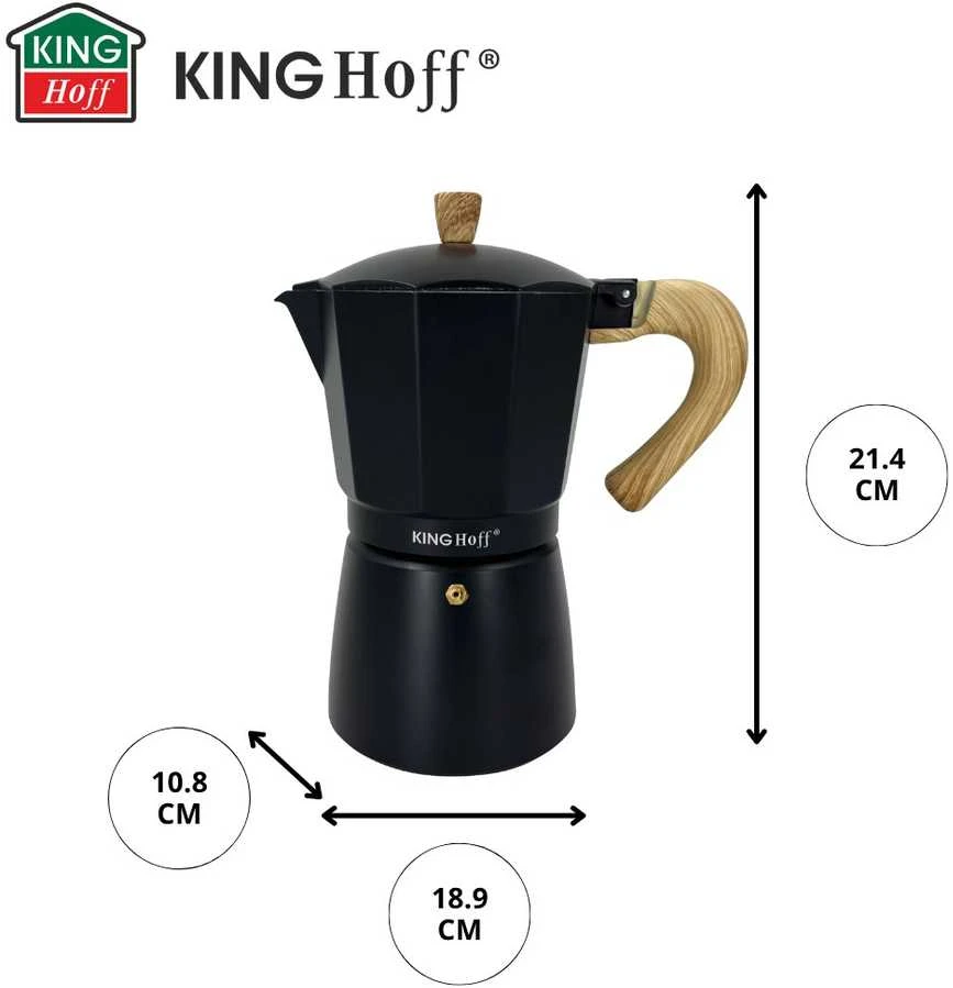 Zaparzacz Espreso kavos virimo aparatas, aliumininis, 9 puodeliai, juodos/medžio imitacijos, „Kinghoff“, KH-1887