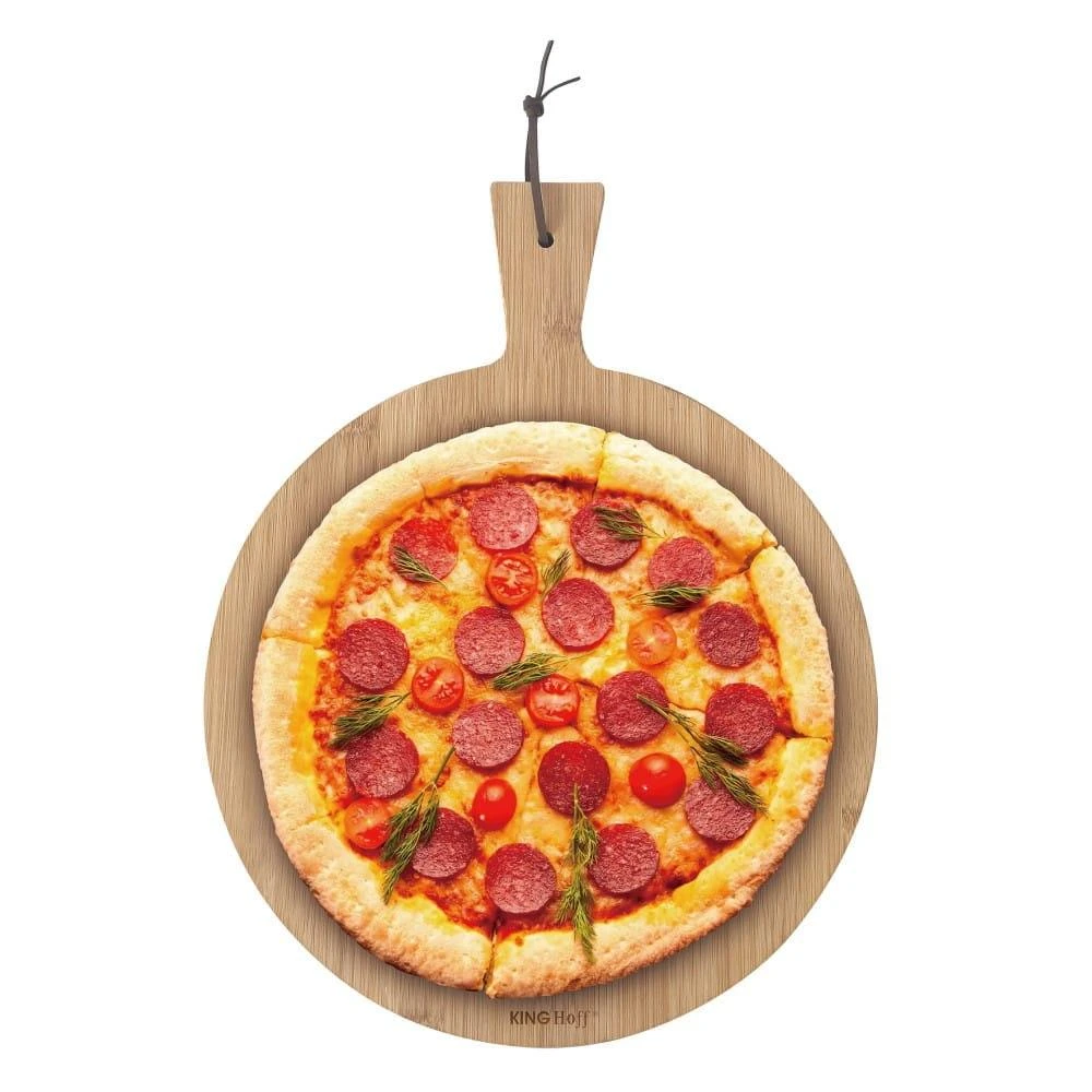 Deska „Kinghoff“ bambukinė picos serviravimo lenta, 30 cm skersmens