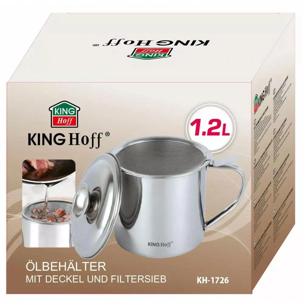Pojemnik Alyvos indas su dangteliu ir filtro sieteliu, plieno, 1,2 l, „Kinghoff“