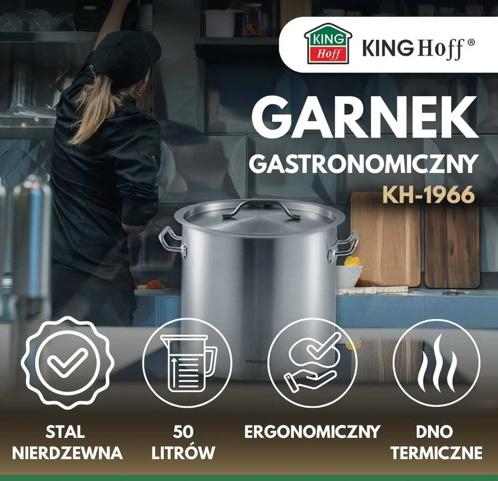 Garnek Puodas Gastronorm puodas, nerūdijantis plienas, skersmuo 40cm, 50l, kinghoff, kh-1966
