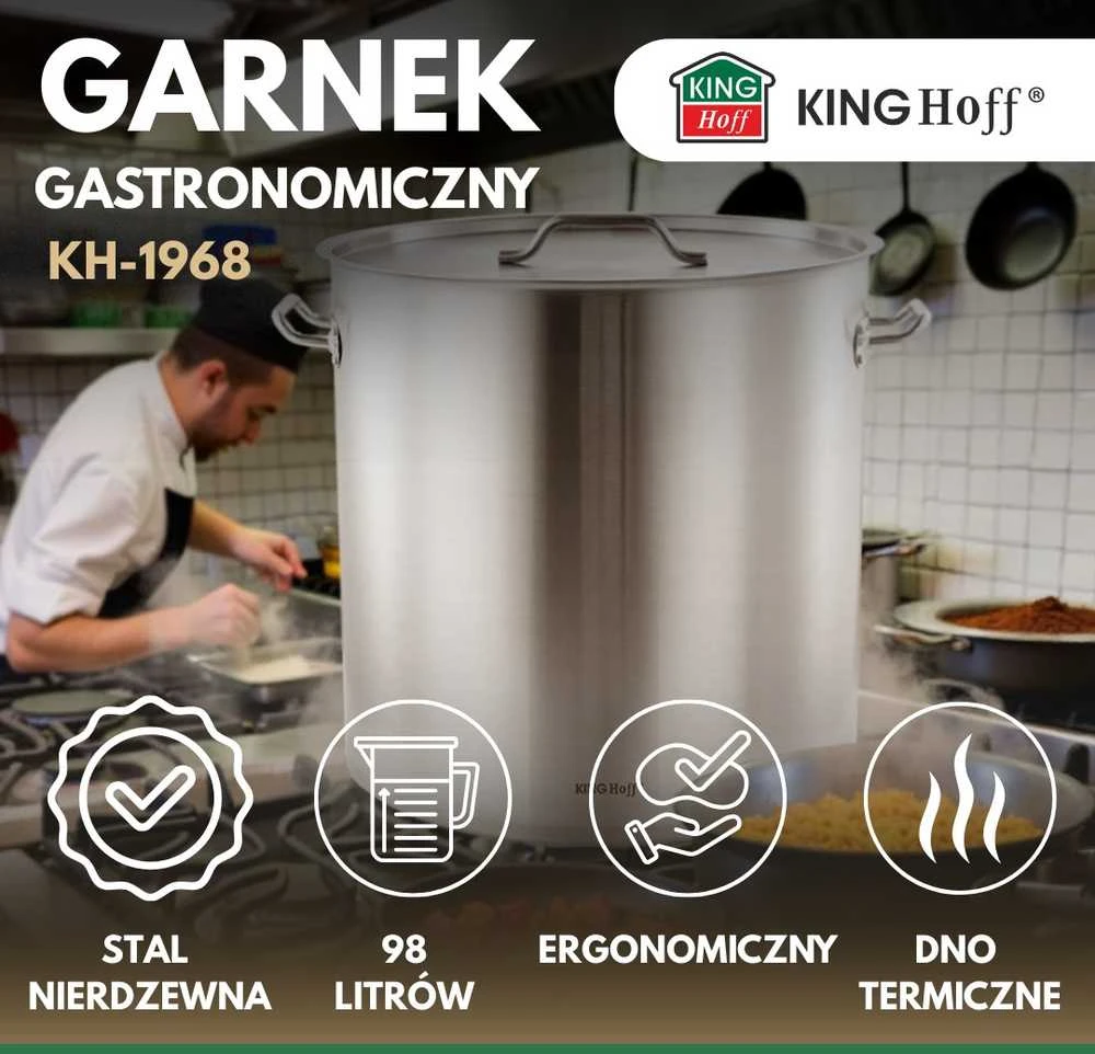Garnek Puodas Gastronorm puodas, nerūdijantis plienas, skersmuo 50cm, 98l, kinghoff, kh-1968