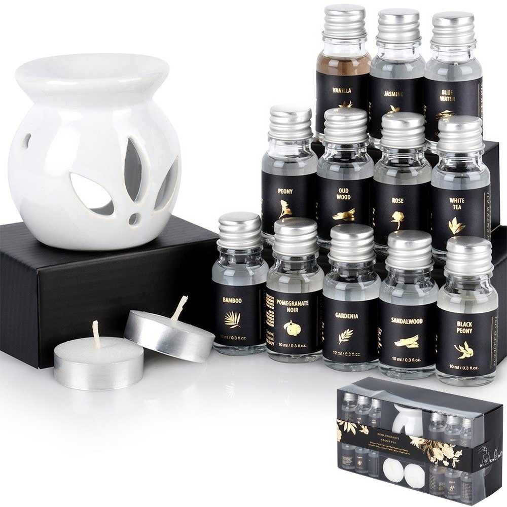 Home Styling Collection Duftöllampe Duftlampe mit ätherischen Ölen Ätherisches Öl-Set mit Stövchen aus Keramik 15-tlg.
