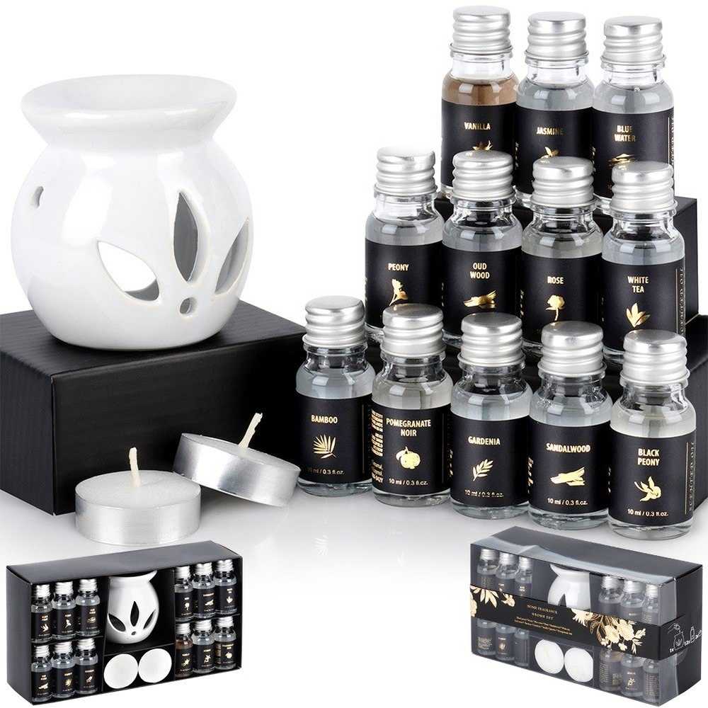 Home Styling Collection Duftöllampe Duftlampe mit ätherischen Ölen Ätherisches Öl-Set mit Stövchen aus Keramik 15-tlg.