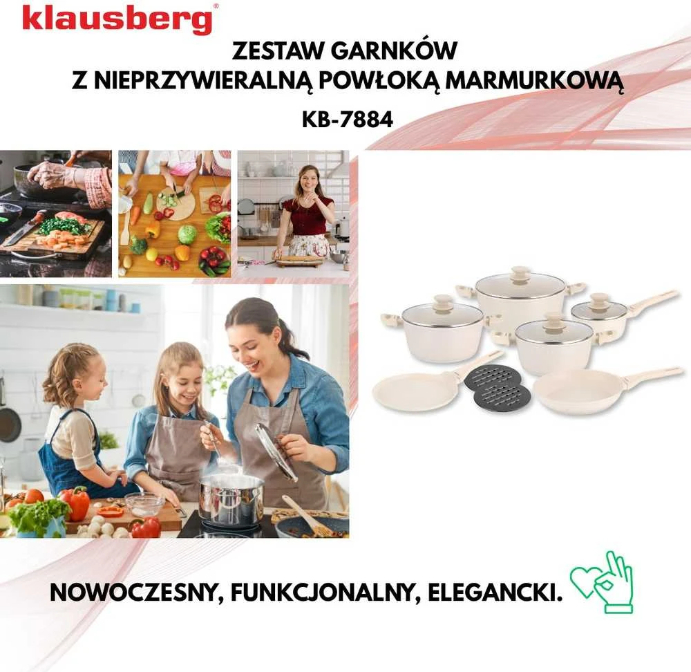 Rinkinys Virtuvės reikmenų rinkinys, 12 dalių, aliuminis su markizės danga, kreminės spalvos, Klausberg, kb-7884