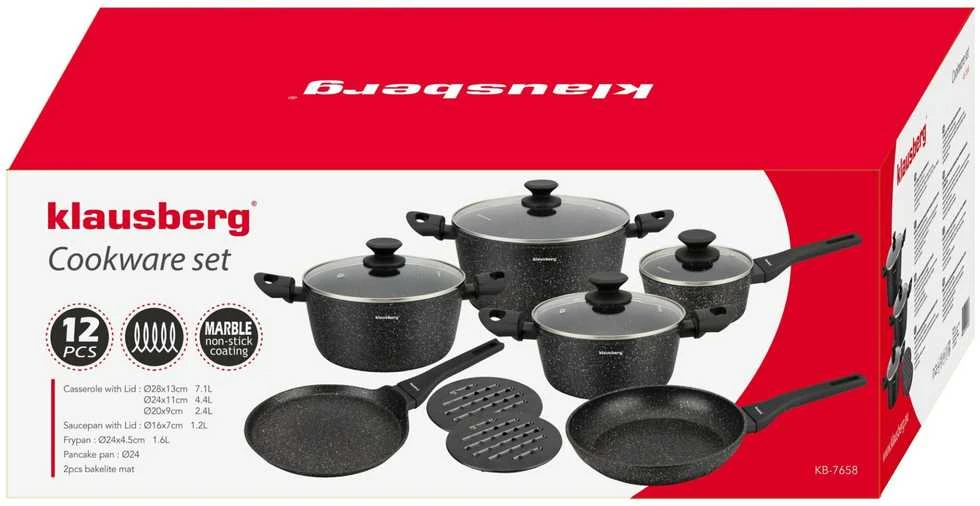 Puodų ir keptuvių rinkinys Klausberg KB-7658, 12 elementų