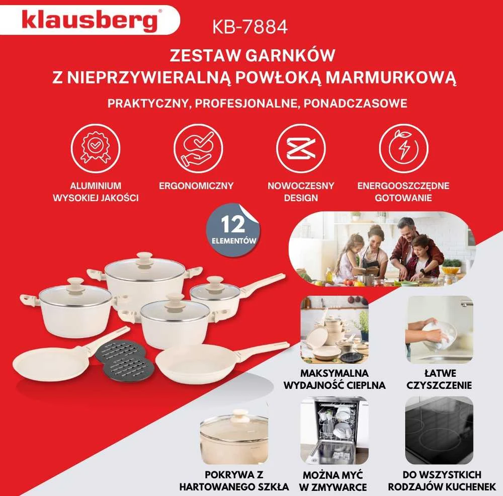 Rinkinys Virtuvės reikmenų rinkinys, 12 dalių, aliuminis su markizės danga, kreminės spalvos, Klausberg, kb-7884