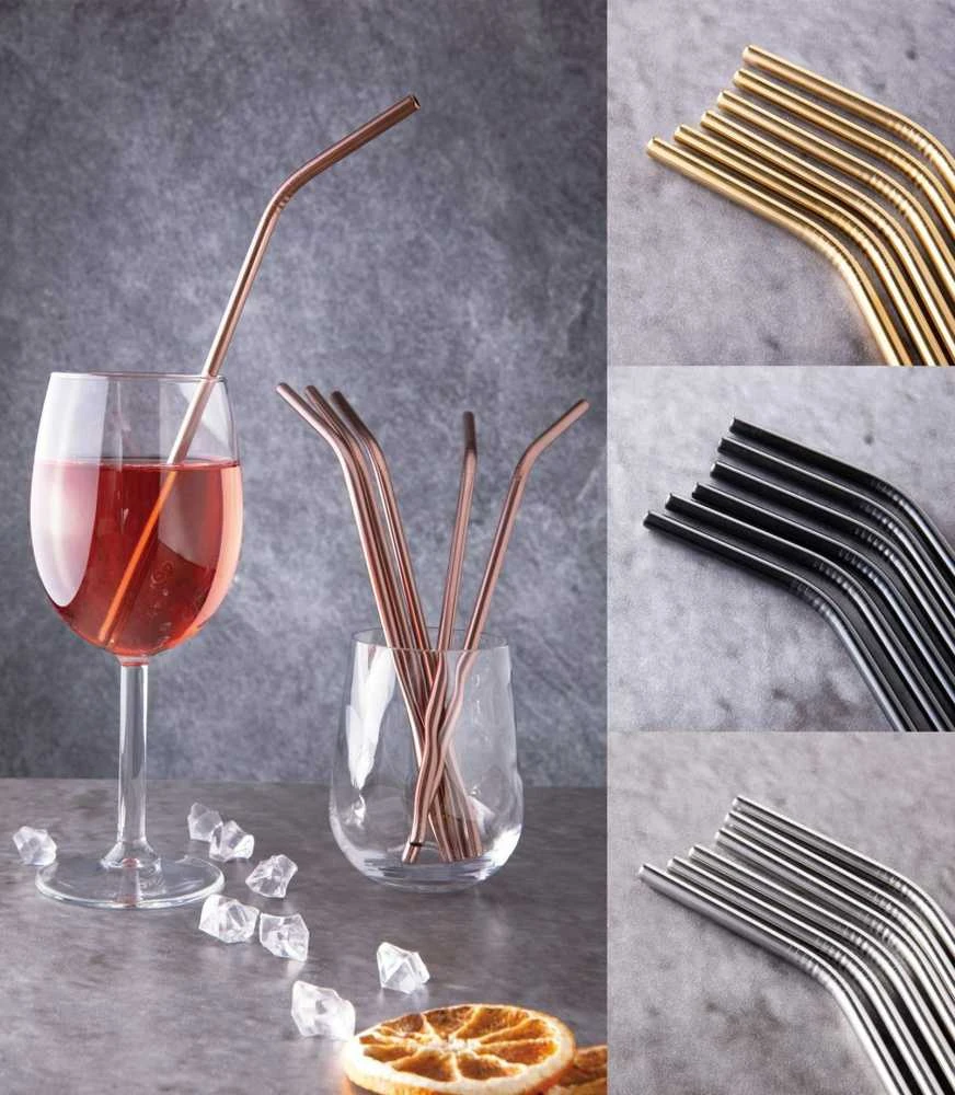 KOMPLET METALOWYCH SŁOMEK DO PICIA 6 ELEMENTÓW BERLINGER HAUS ROSE GOLD BH-2982