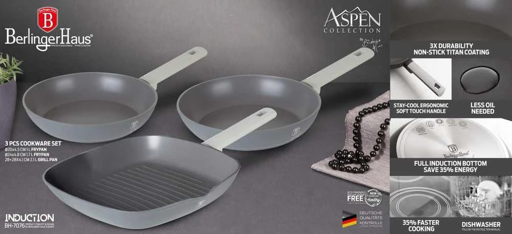 Keptuvė Berlinger Haus komplektas Tytanowa 20 24 28cm