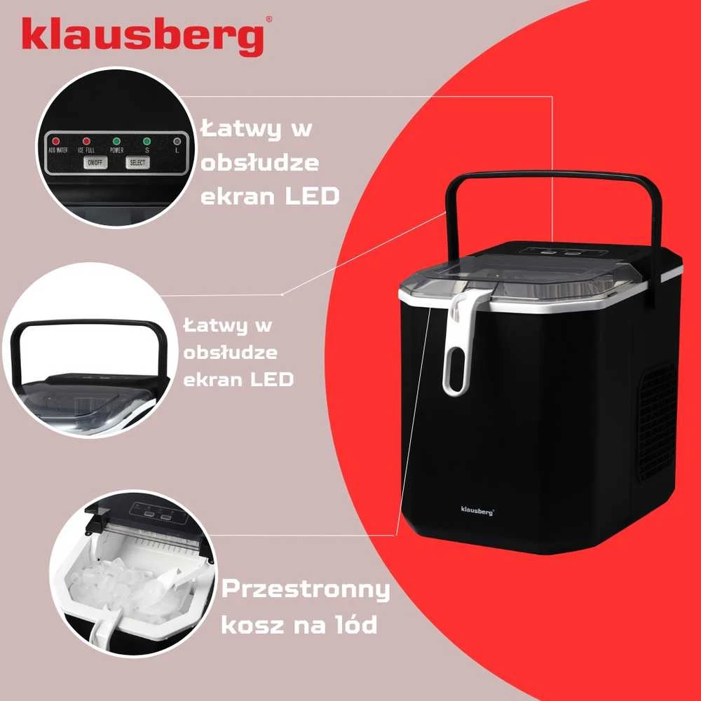 Kostkarka Automatinis ledo gaminimo aparatas, 100 W, 1,2 l bakas, LED skydelis, Klausberg, kb-7883