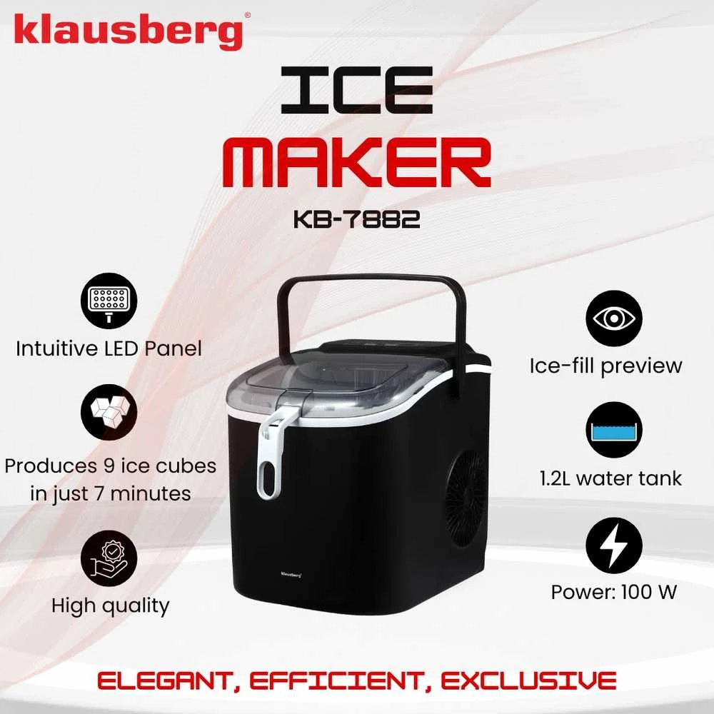 Kostkarka Automatinis ledo gaminimo aparatas, 100 W, LED skydelis, 1,2 l bakas, Klausberg, kb-7882