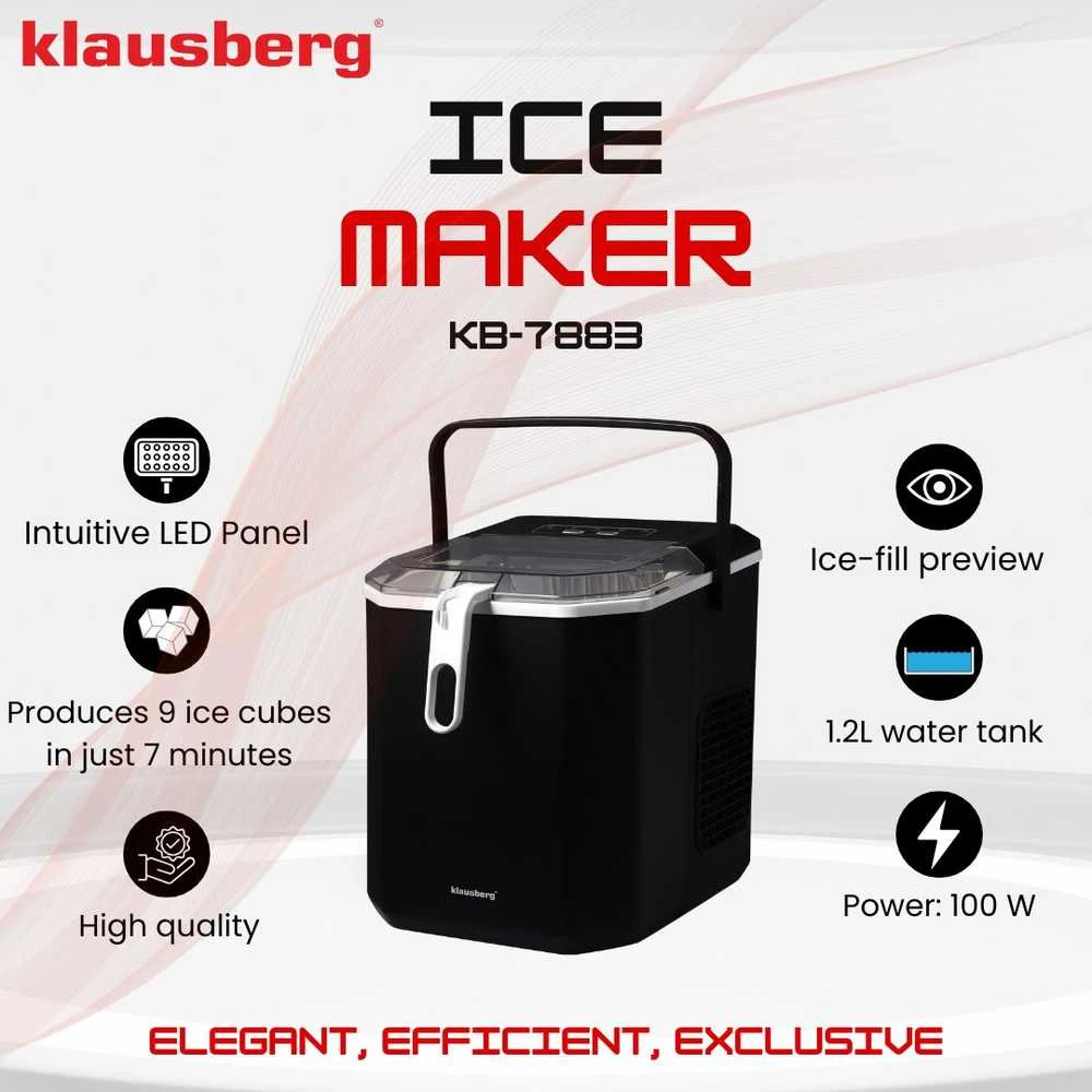 Kostkarka Automatinis ledo gaminimo aparatas, 100 W, 1,2 l bakas, LED skydelis, Klausberg, kb-7883